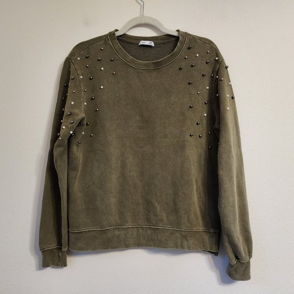 Dex Top Long Sleeve Blouse Sage Color with beaded Size S, Casual, Urban Chic - Picture 4 of 12